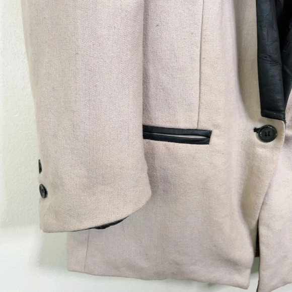 W118 WALTER BAKER | WOOL BLEND FAUX LEATHER TRIM SHAWL COLLAR BLAZER - Picture 6 of 15